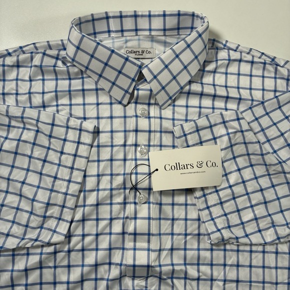 Collars and Co Other - NEW Collars and Co. Dress Polo Shirt XL White Blue Check Office